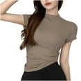 thumbnail image 2 of VgaVtl Womens T Shirts Turtleneck Short Sleeve Womans Tops Leisure Plain Basic Tight Workout Layering Shirts,Brown XL, 2 of 4