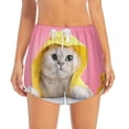 thumbnail image 2 of Yiaed A Funny Cat Print Women's Running Shorts with Liner 3 Zipper Pockets Elastic Workout Athletic Gym Yoga Shorts-Medium, 2 of 7