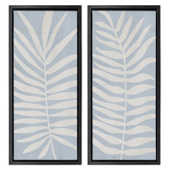 Stupell Industries Soft Palm Leaf Pair 2 Piece Black Framed Floater Canvas Set, design by Natalie Carpentieri