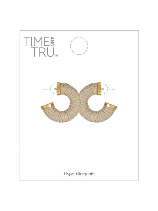 Time and Tru Goldtone and Tan Hoop Earring, 1 Pair