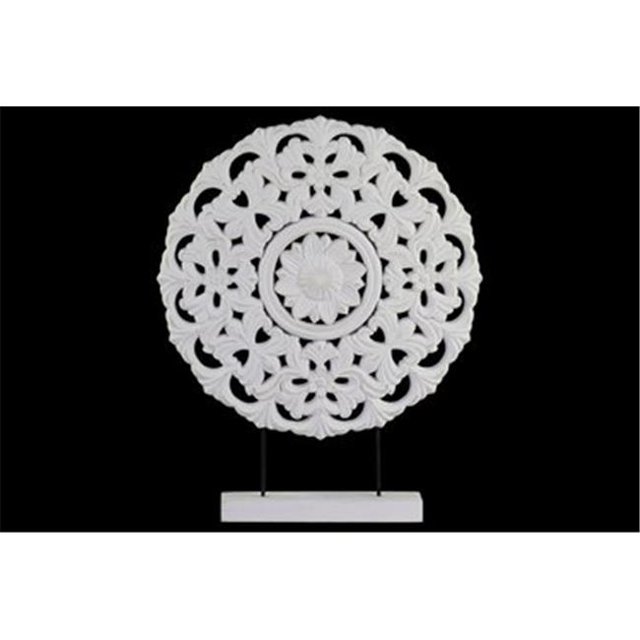 Collection Tendances Urbaines 43417 Grand Bois Rond Ornement de Roue Floral sur Support Rectangulaire&44; Blanc