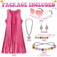 thumbnail image 2 of Alaiyaky Hippie Costume Set for Women, 70s Fancy Dress Ladies, Pink Fringe Vest with Sunglasses Headband, Hippie Disco Costume Accessories for Halloween Carnival Party, 2 of 7