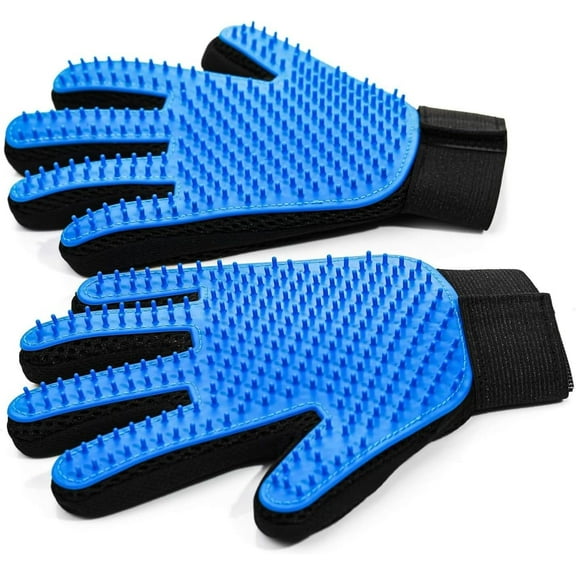 Cat & Dog Grooming Gloves for Shedding - Efficient Deshedding Pet Grooming Gloves 2-in-1 Deshedding Brush & Massage Mitt-Safe for Dogs & Cats (1 Pair Blue)