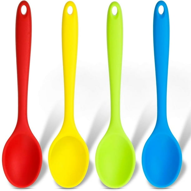 Cucharas de silicona resistentes al calor, herramientas de cocina antiadherentes para cocinar y hornear, fáciles de limpiar con una superficie lisa, lazo para colgar para un almacenamiento
