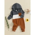thumbnail image 5 of Loicainy Baby Toddler Boy Fall Romper 3 6 12 18 Months Contrast Color Long Sleeve Hood Full Length Pocket Jumpsuit, 5 of 9