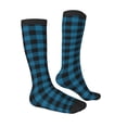 thumbnail image 3 of Picia Women Crew Soft Moisture-wicking Socks Blue Black Plaid Pattern Design Cotton Socks, One Size fit All, 3 of 9