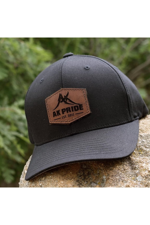 Alaska Black Flexfit Leather Patch Hat