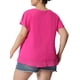 thumbnail image 3 of Blusa de Chiffon para Mujer Plus Size Agnes Orinda con Volantes, Mangas Cortas, Cuello en V, Dobles Capas, Casual, Talla 3X, Rosa Fucsia, 3 of 7