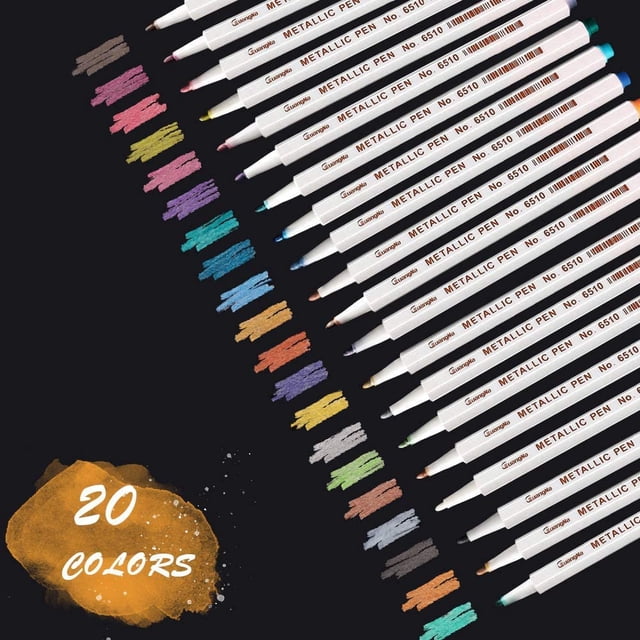 Metallic Pens, 20 Colors Metallic Marker Pens, Metallic Marker Pens For Diy Photo Album Guest Book Wedding Card Making Paper Wood Glass Plastic Gift Box Stone-Fine Tip (1mm)