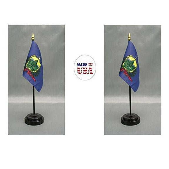 Made in the USA. 2 Vermont 4"x6" Miniature Desk & Table Flags Includes 2 Flag Stands & 2 Vermont State Small Mini Stick Flags