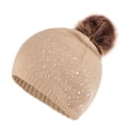 thumbnail image 2 of ZHOGXU Winter Beanie Hat For Women Solid Color Rhinestone Design Knitted Thick Warm Comfortable Caps For Autumn Winter Daily Wear Khaki One Size, 2 of 4