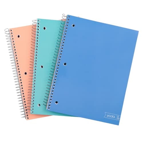 Set de cuadernos en espiral Yoobi - 3 asignaturas, 150 páginas perforadas, 3 colores - sin PVC, paquete de 3
