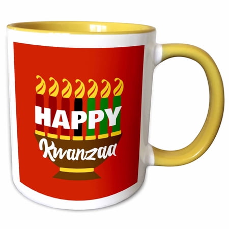3drose Happy Kwanzaa Red Green and Black Kinara 15oz Two-tone Yellow Mug