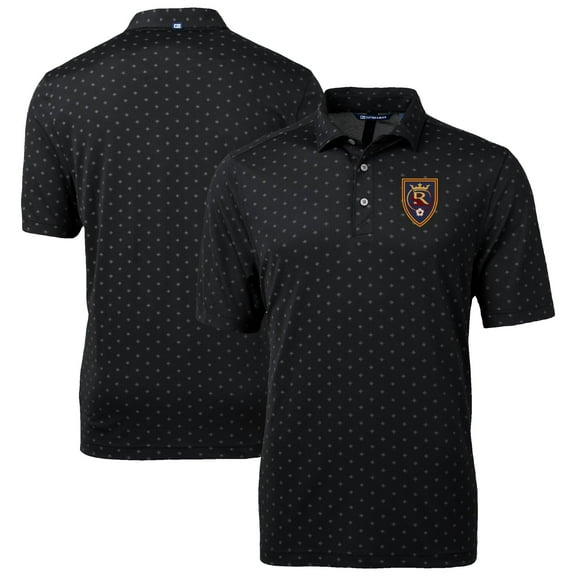 Men's-Cutter & Buck  Black Real Salt Lake Virtue Eco Pique Tile Print Recycled Polo