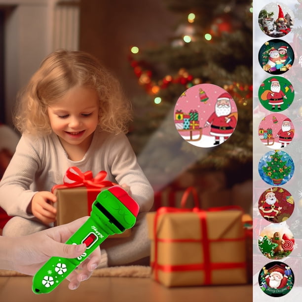 juguetes iluminados Linterna con proyector de Papá Noel, el mejor regalo para niños mayores de 3 años (OPP verde)