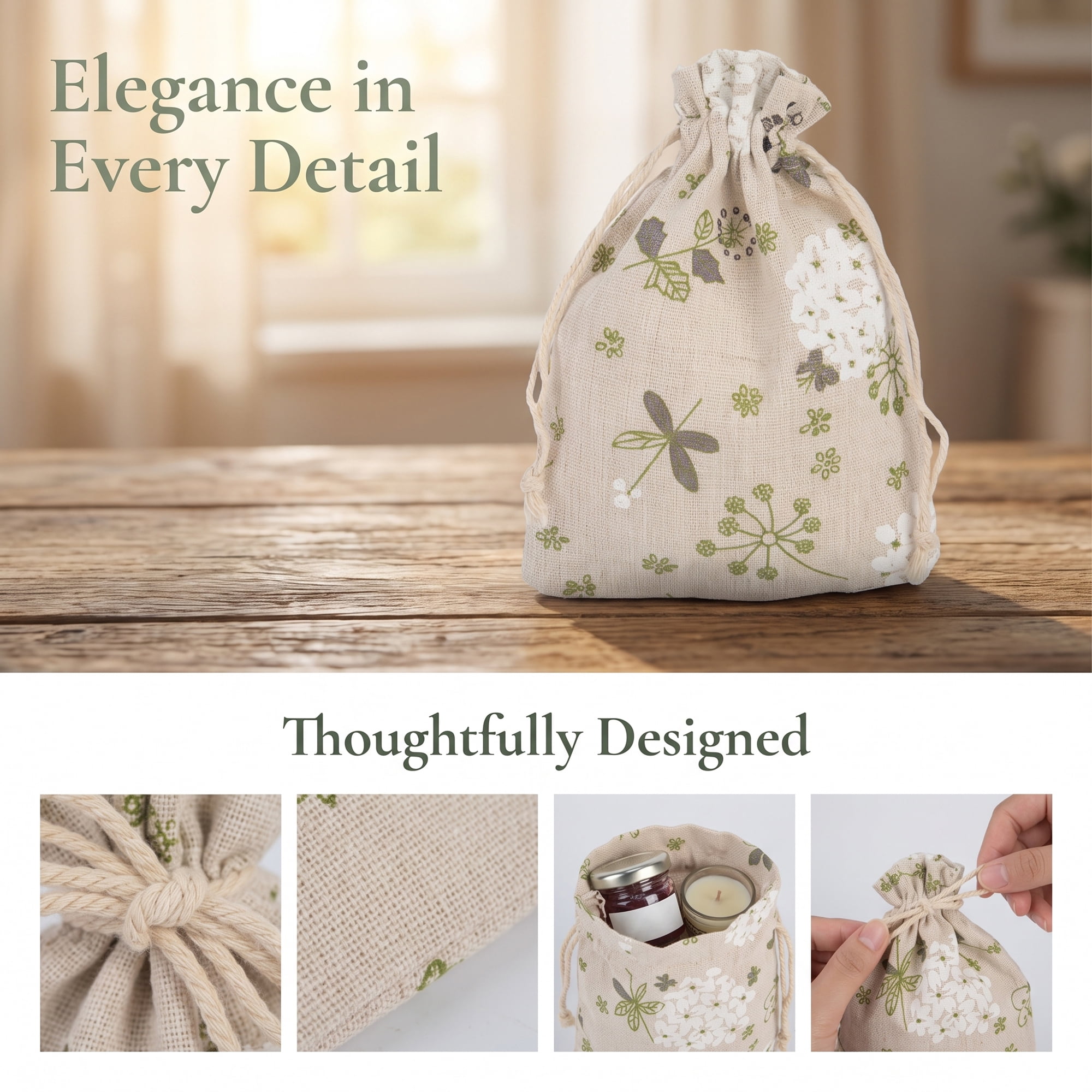 Unique Bargains Drawstring Gift Bags with Handles for Occasions Kapok Flower 5.1" x 7.1"