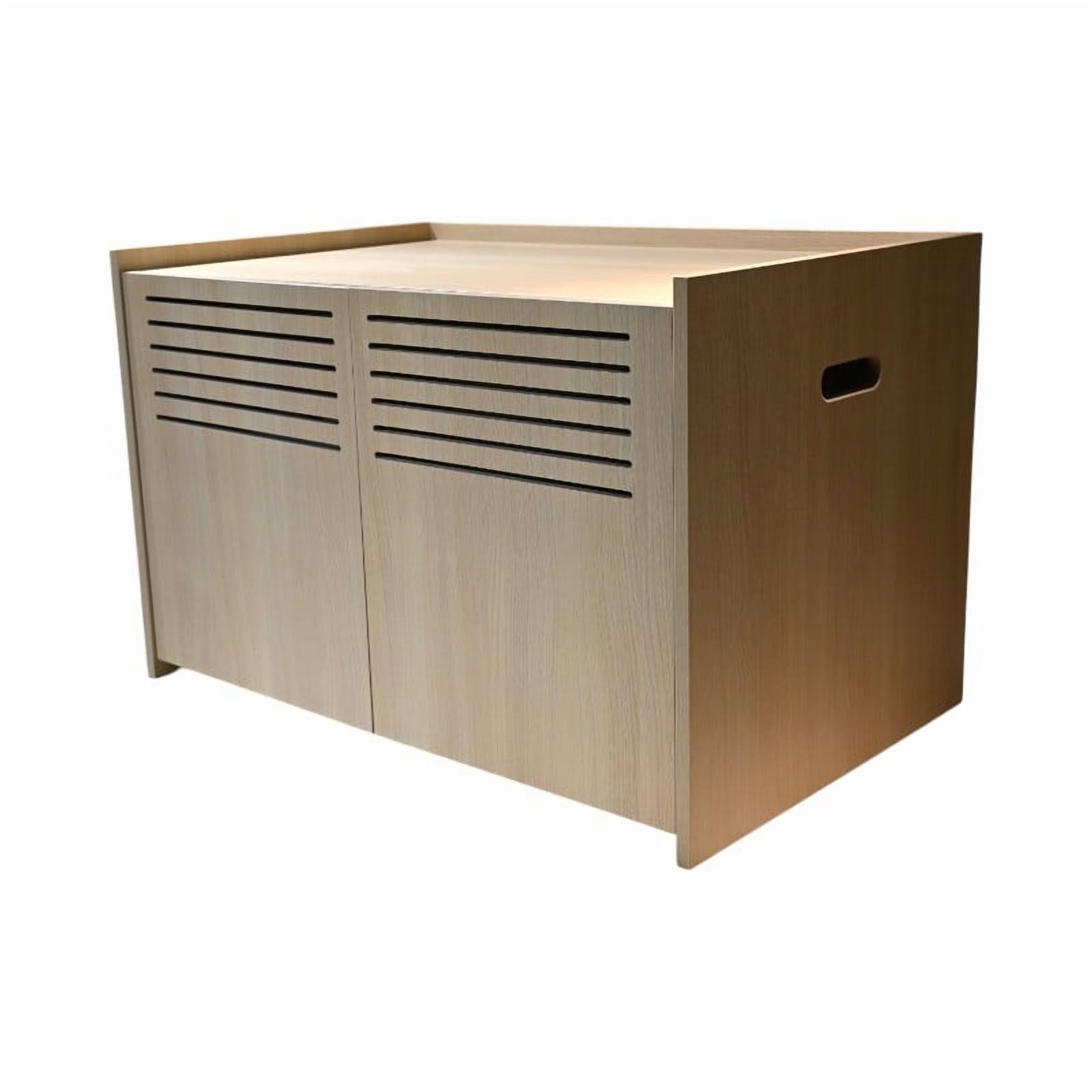 Noaman Modern Wooden Cat House with Scratching Pad & Hidden Litter Box Enclosure, 33.46" x 21.06" x 21", Beige Brown, Spacious & Stylish Pet Furniture
