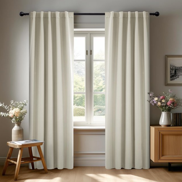 Cortinas opacas Deconovo con aislamiento térmico, 2 paneles (ancho 42 x largo 95), con trabilla trasera, lavables a máquina, oscurecedoras para dormitorio/sala de estar, beige claro