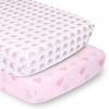 The Peanutshell Pink, White, Gray, Multi-color Elephants, Hearts Microfiber Fitted Sheets, Crib Bed, Washable (2 Pieces)