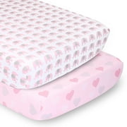 The Peanutshell Fitted Crib Sheets for Baby Girls, Pink Elephant & Pink Hearts, 2 Pack Set