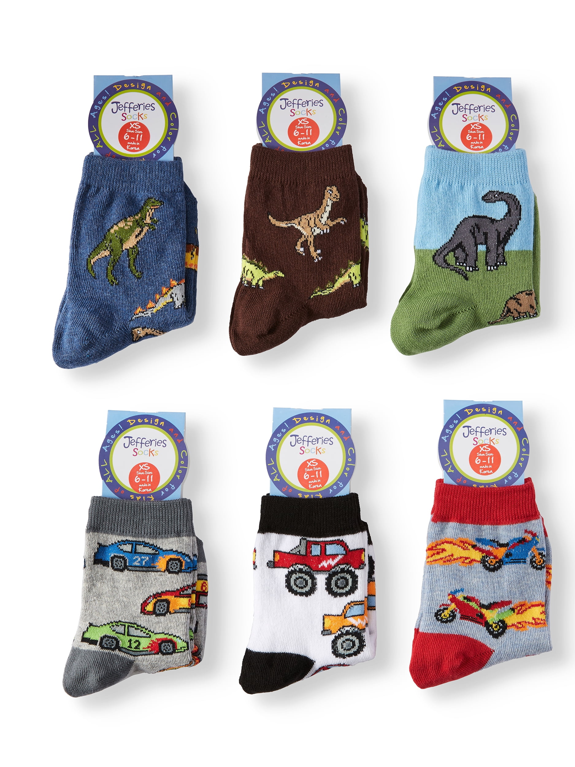 Jefferies Socks Boys Socks, 6 Pack Printed Cotton Crew Socks (Little Boys & Big Boys)