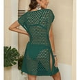 thumbnail image 2 of SWSMCLT Women's Crochet Cover Up Beach Beachwear Light Sun Protection Cover Up Dress V Neck Spring Short Sleeve Dark Green Small-X-Large, 2 of 4