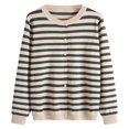 thumbnail image 5 of Wang6 Women Lightweight Oversize Cardigans Sweaters Trendy Long Sleeve Button down Knit Sweater Fall Crew Neck Striped Printed Knitted Outwear Tops Grey XXL, 5 of 7
