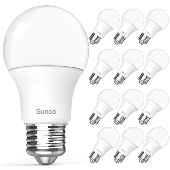 Sunco 12 Pack A19 LED Light Bulbs, E26 Base Lamp Bulbs, [Focos LED para Casa], 1600 LM, 12W (100W Equivalent), 2700K Soft White, Non-Dimmable, 25000 Lifetime Hours for Bedroom, Bathroom UL