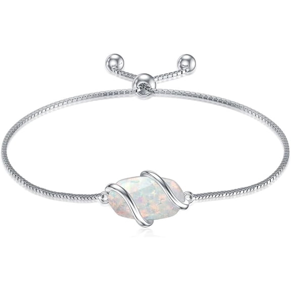 JKR Opal Bracelet for Women 925 Sterling Silver Dainty Simple Gemstone Link Bracelet Fine Jewelry Birthday Gifts for Women Her Mom (Fully Adjustable to 9 Inches)
