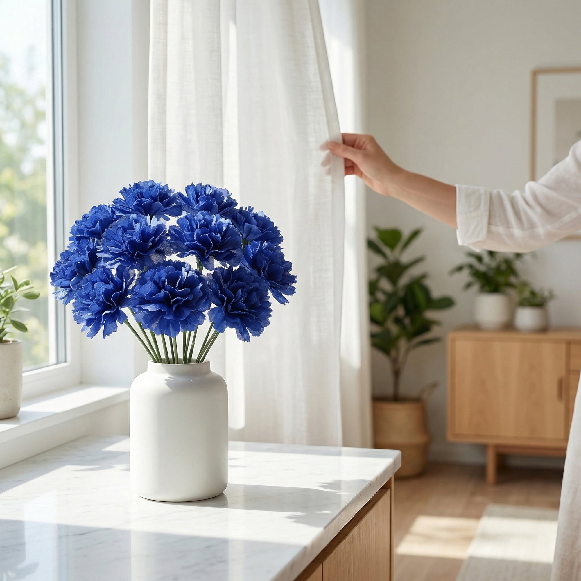 Unique Bargains Artificial Silk Carnation Bouquets with Detachable Heads Dark Blue 5.9 in