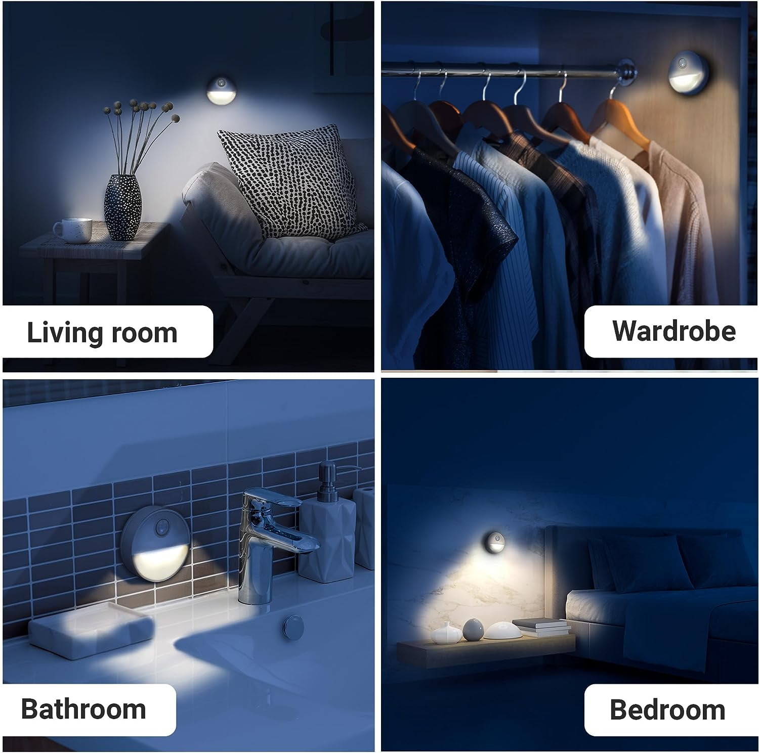 Cool White LED Night Light, Indoor Motion Sensor Light, Wireless Adhesive LED Light, Battery Operated, For LED Kitchen, Cabinets, Bathrooms, LED Staircase Motion Sensor Light