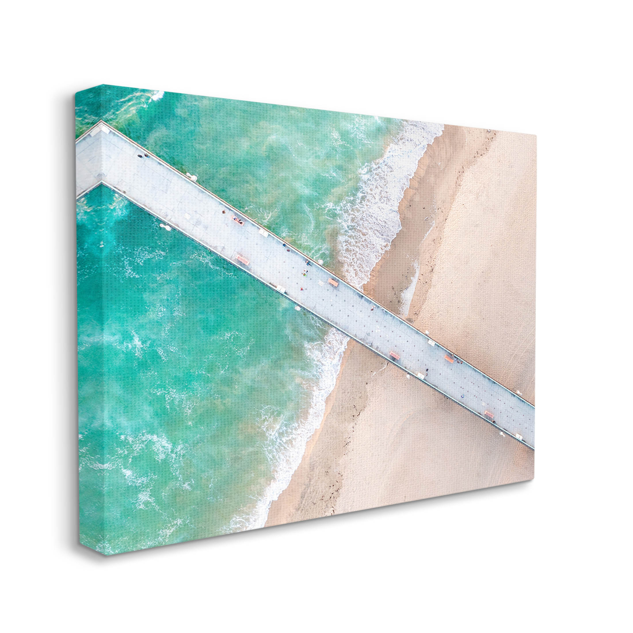 Aerial Ocean Beach Bridge Coastal Photograph Gallery Wrapped Canvas Print Wall Art