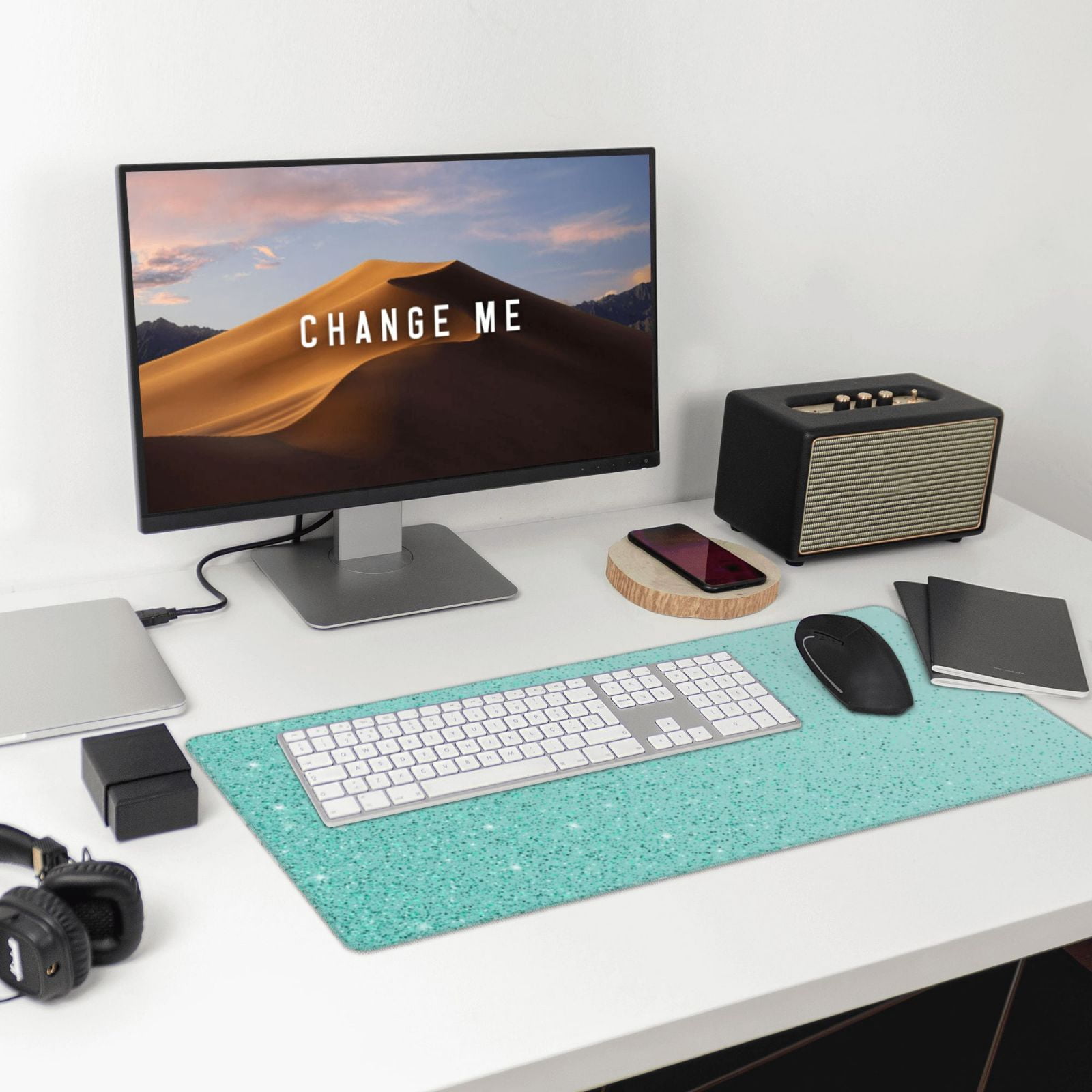 Kdxio Teal Turquoise Glitter Print Large Gaming Mouse Pad,Non-Slip Base,Water Resist Keyboard Pad for Gamer,Office & Home,29.5 x 15.8 in