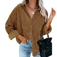 thumbnail image 2 of Blouses Button-Down Shirts for Women Long Sleeve Casual V Neck Corduroy95%polye Casual Blouse Coat Tops, 2 of 5
