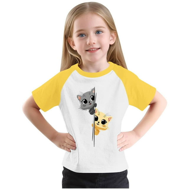 RXIRUCGD 2025 Vêtements d'Été pour Enfants Tout-Petits Garçons Filles Mode Mignon Col Rond Imprimé Manches Courtes Haut