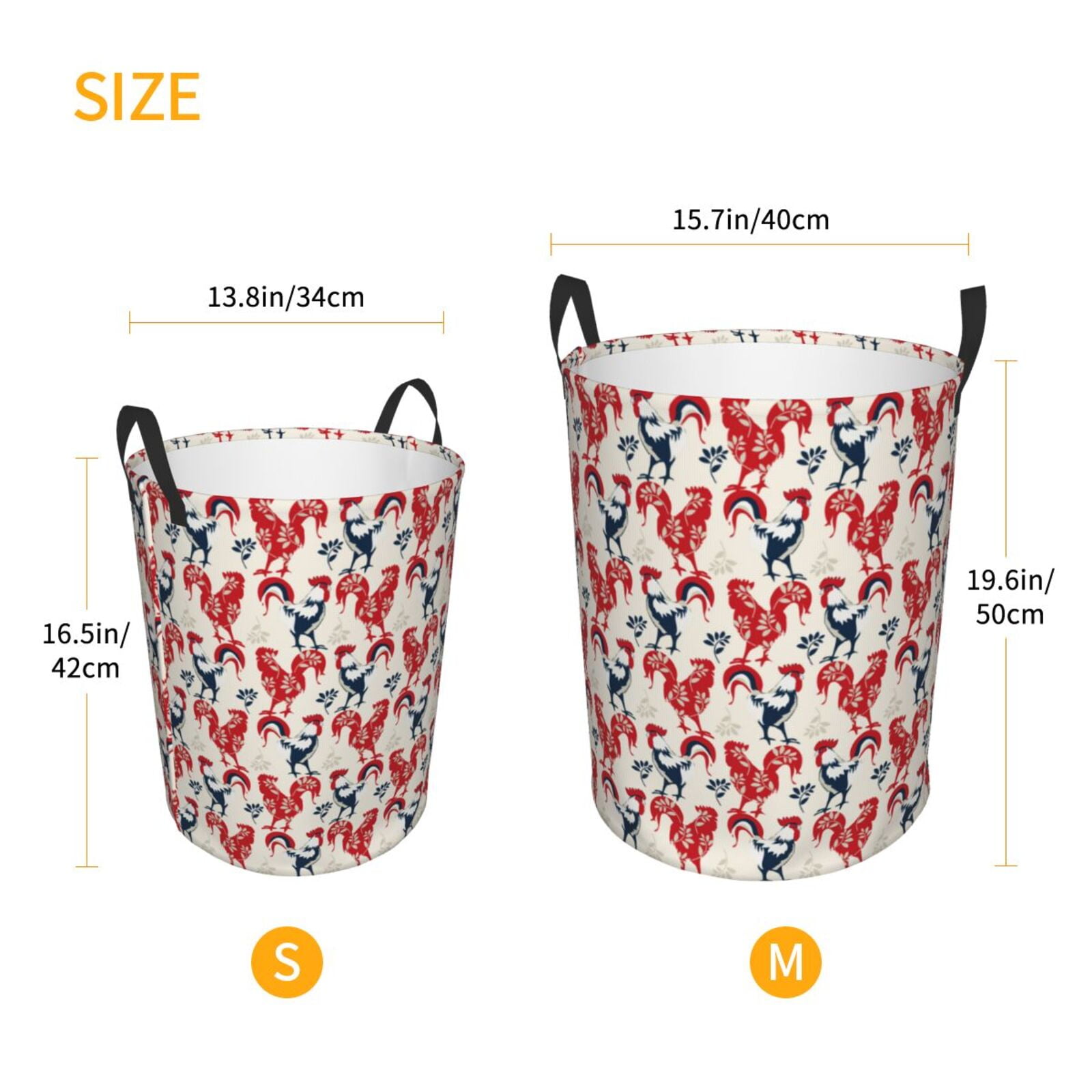 Large Laundry Basket with Handles - Roosters Kids Baby Dirty Clothes Laundry Hamper for Bedroom Aesthetic