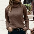 thumbnail image 2 of TTUHYWXI Womens' Turtleneck Long Sleeve Cable Knit Sweaters (Brown, XL), 2 of 5