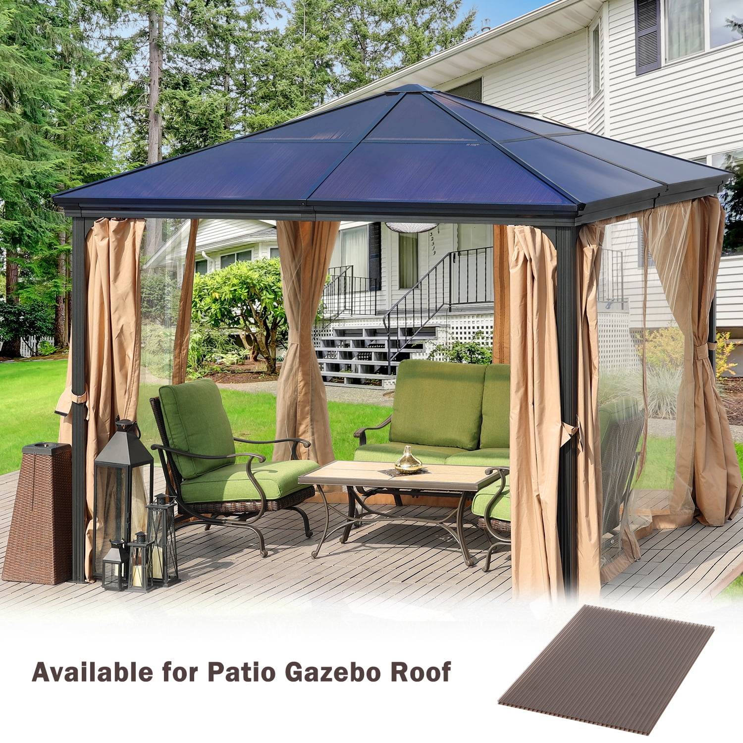 Aoodor  6Pcs 62'' (W) x 28'' (L) x 0.2'' Polycarbonate Gazebo Proof Panels,  Waterproof UV Protected Reinforced Sheets, Outdoor Garden and Gazebo Covering, Twin-Wall Bronze Sheets