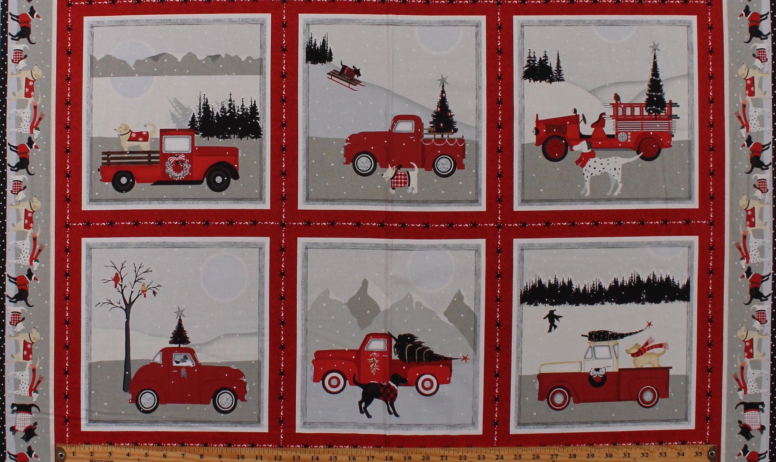 Holly Jolly Gnomes & Truck Fabric Panel