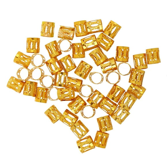 50 Pcs Perles Métalliques de Tresses Colorées pour Cheveux, Décoration de Manchette - Vert, Diamètre:8mm Longueur:9mm - Doré