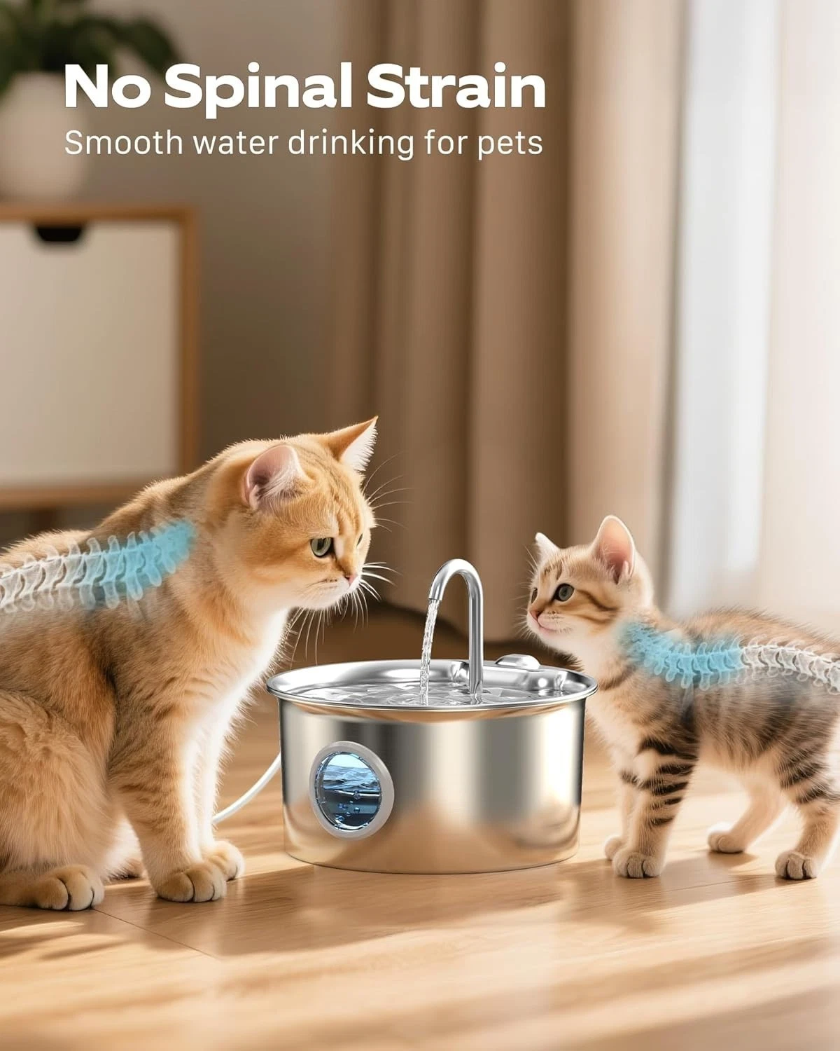 DFS Stainless Steel Pet Automatic Water Fountain, 108oz/3.2L Large Capacity and Ultra-Quiet Pet Drinking Dispenser Includes 2 Replacement Filters & Sponges for Cats & Dogs
