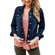 luvamia Women Trucker Denim Jacket Vintage Button Jean Coat, Size S-2XL