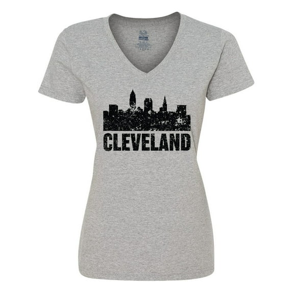 Inktastic Cleveland Skyline Grunge Women's V-Neck T-Shirt