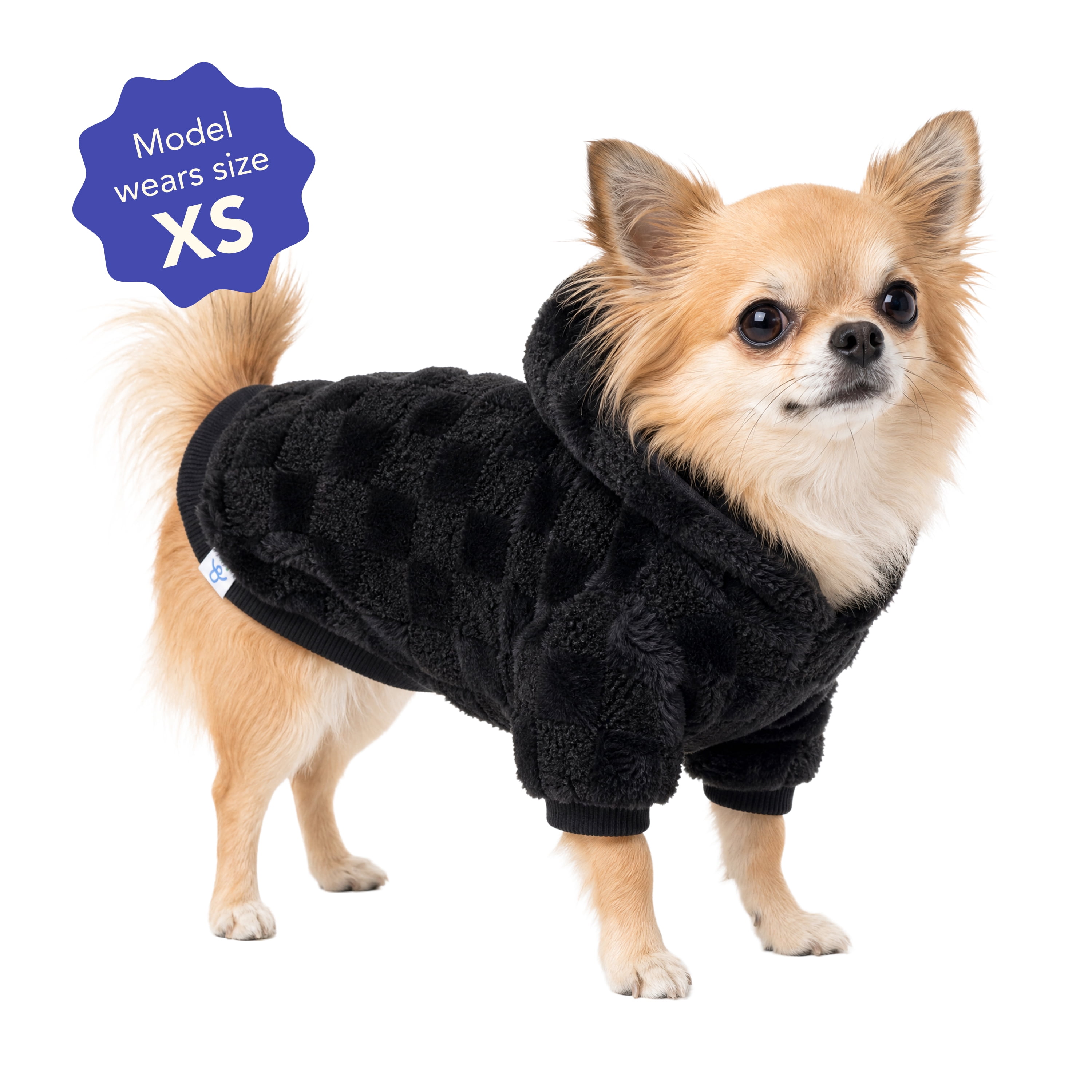 Oodles Checkerboard Fall Sherpa Dog Hoodie, Black, XS