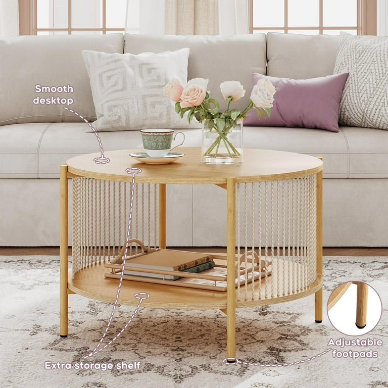 Brafab 3-Piece Coffee Table Set with Natural Fiber Rope for Living