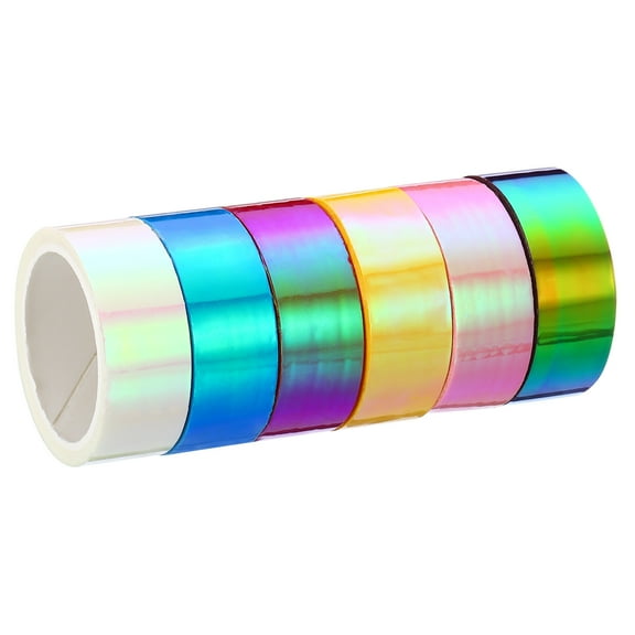 Uxcell 15mmx5m Holographic Tape Adhesive Metallic Foil Masking Sticker Assorted Color, 6 Pack
