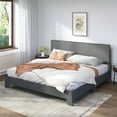 thumbnail image 2 of Sifurni King Size Platform Bed Fame with Upholstered Adjustable Fabric Headboard, Dark Grey, 2 of 6
