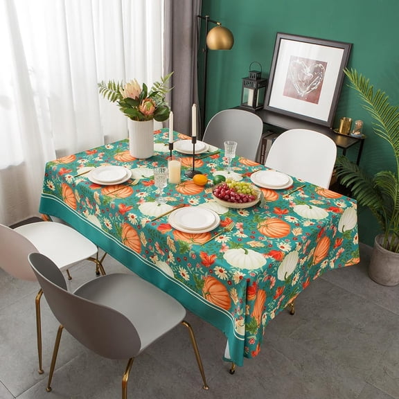 Floral Table Cloth Rectangle Table 60x102in-Flower Rectangle Tablecloth for Spring/Summer-Waterproof Farmhouse Fabric Table Clothes for Thanksgiving(Green-60X102in)