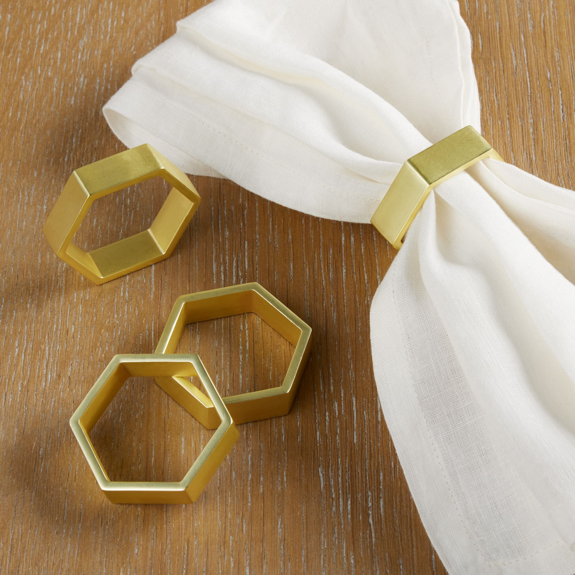 Mainstays Gold Hexagon Metal Napkin Ring, 4 Count