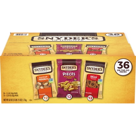 Snyder's of Hanover, Variety Pack Pretzels, Individual Packs, 3 Flavors, 36 Ct
